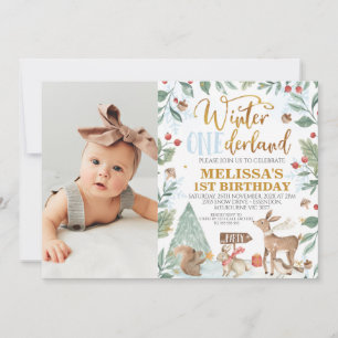 Invitation Hiver Onederland Forêt Photo Anniversaire