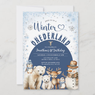 Invitation Hiver Onederland Garçon 1er Anniversaire Animaux A
