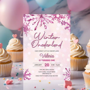 Invitation Hiver Onederland Little Snowflake 1er anniversaire