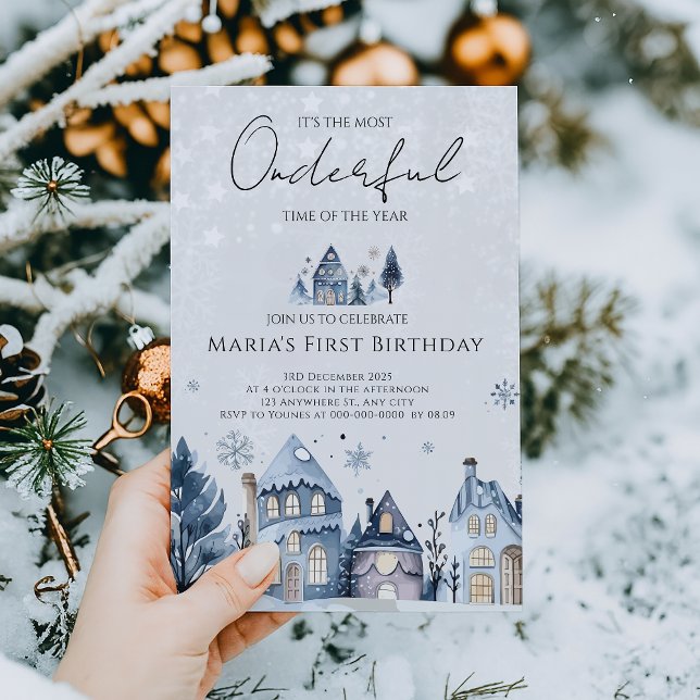 Invitation Hiver Onederland Maisons de Noël Anniversaire (Créateur téléchargé)