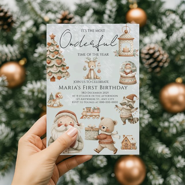 Invitation Hiver Onederland Maisons de Noël Anniversaire (Créateur téléchargé)