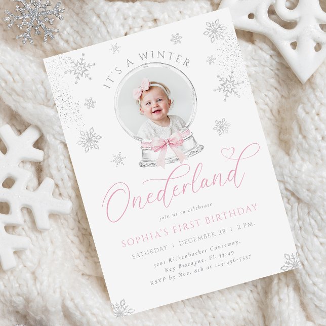 Invitation Hiver ONEderland Neige Globe Premier anniversaire (Créateur téléchargé)