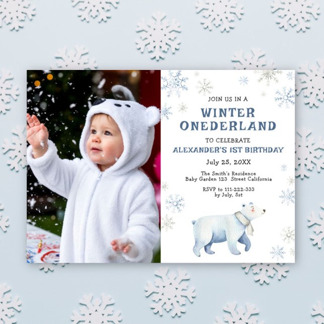 Invitation Hiver Onederland Ours polaire 1er anniversaire (Créateur téléchargé)