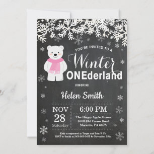 Invitation Hiver Onederland Ours polaire fille 1er anniversai