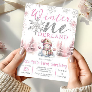Invitation Hiver Onederland Pink Silver Parties scintillant 1