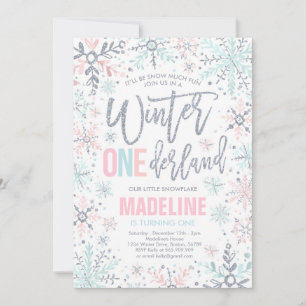 Invitation Hiver ONEderland Pink Silver Snowflake Anniversair