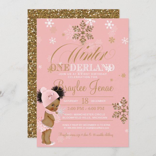 Invitation Hiver Onederland Premier anniversaire Afro-Puffs b (Devant / Derrière)