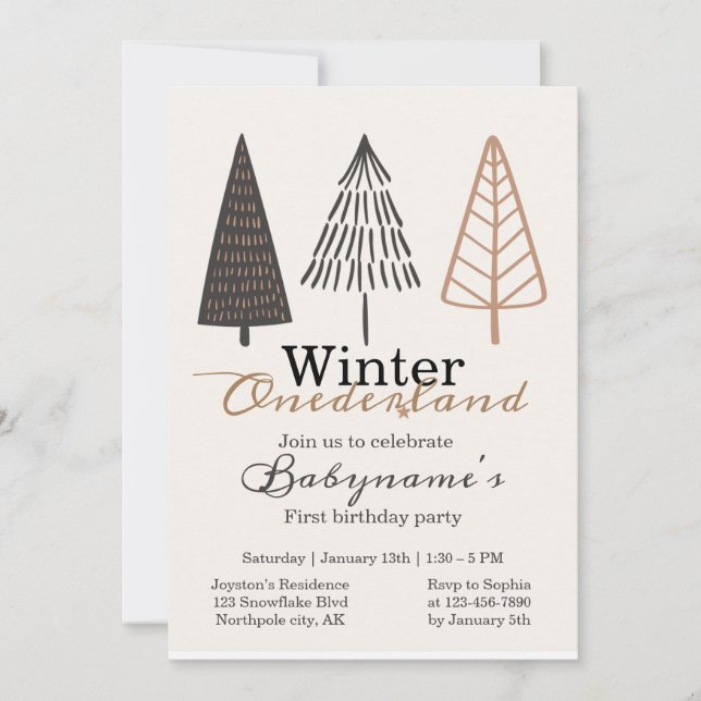Invitation Hiver Onederland Premier anniversaire Boho minimal (Devant)