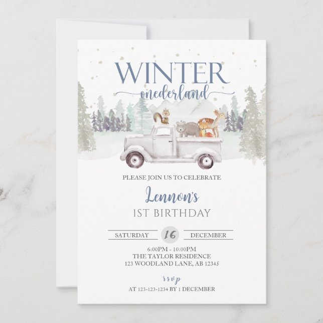 Invitation Hiver ONEderland, premier anniversaire du garçon d (Devant)