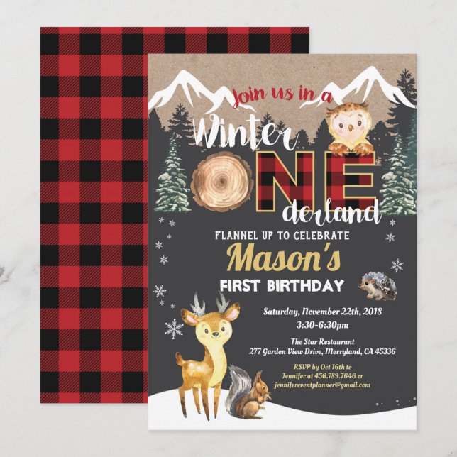 Invitation Hiver Onederland premier anniversaire d'un animal  (Devant / Derrière)