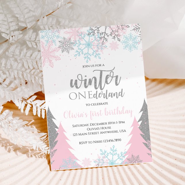 Invitation Hiver Onederland Premier anniversaire Snowflakes A (Créateur téléchargé)