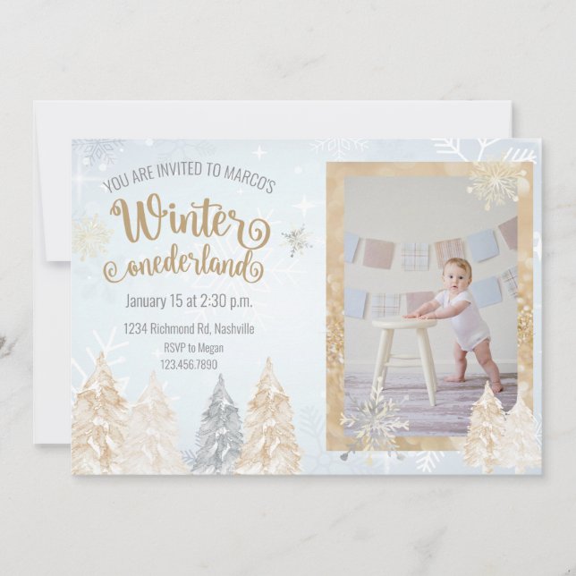 Invitation Hiver Onederland Première fête d'anniversaire Snow (Devant)