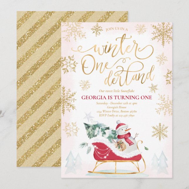 Invitation Hiver ONEderland Red Winter Sleigh 1er anniversair (Devant / Derrière)