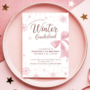 Invitation Hiver Onederland Rose Flocon de Neige Arc 1er Anni