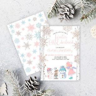 Invitation Hiver ONEderland Rose Or 1er anniversaire