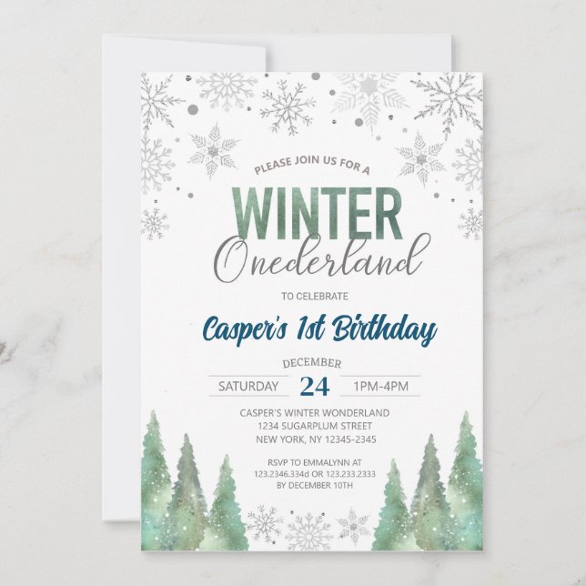 Invitation Hiver Onederland Snowflakes Premier anniversaire (Devant)