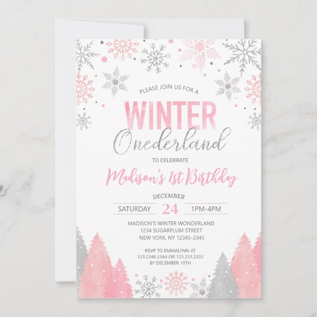 Invitation Hiver Onederland Snowflakes Premier anniversaire (Devant)