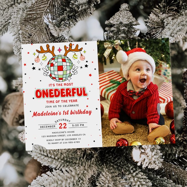 Invitation Hiver Onederry Retro Noël Anniversaire Photo (Créateur téléchargé)