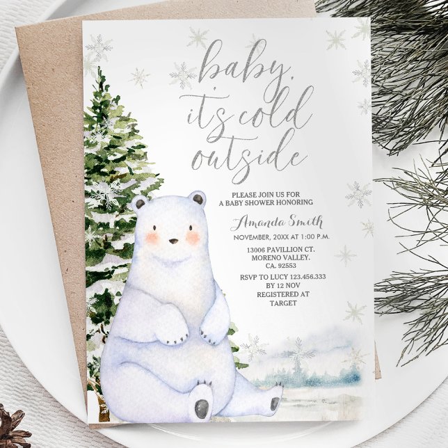 Invitation Hiver Ours Artiques Snowflakes Baby shower Arbres (Créateur téléchargé)