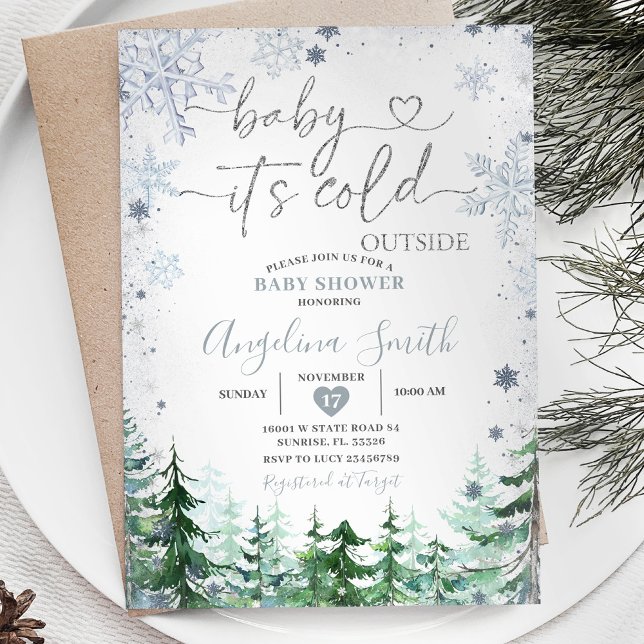 Invitation Hiver Pastel Blue Snowflake Forest Baby shower (Créateur téléchargé)