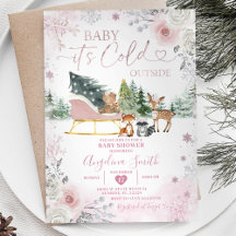 Hiver Pastel Pink Snowflake Sleigh Baby shower