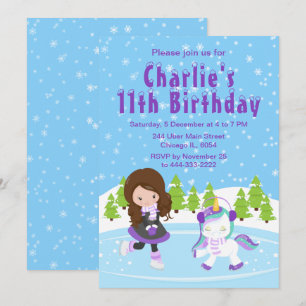 Invitation Hiver Patinage sur glace Anniversaire Brown Coiffe