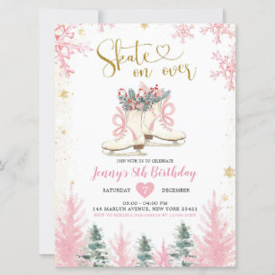 Invitation Hiver Patinage sur glace Rose et Gold Girl Anniver