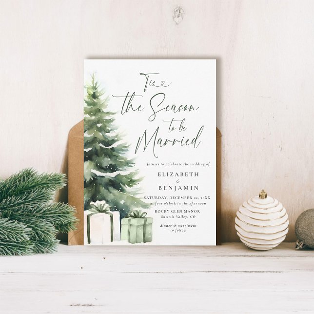 Invitation Hiver Pine Arbre de Noël Rustique Mariage élégant (christmas wedding invitation pine tree season to be married calligraphy modern rustic elegant)