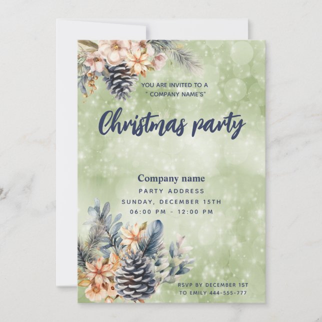 Invitation Hiver Pine cône floral Noël fête entreprise (Devant)