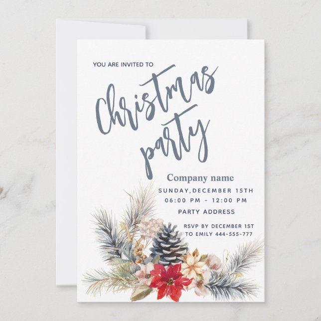 Invitation Hiver Pine cône floral Noël fête entreprise (Devant)