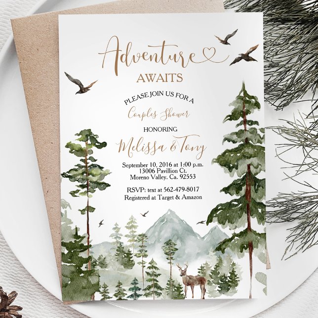 Invitation Hiver Pine Tree aventure en couple Douche (Créateur téléchargé)