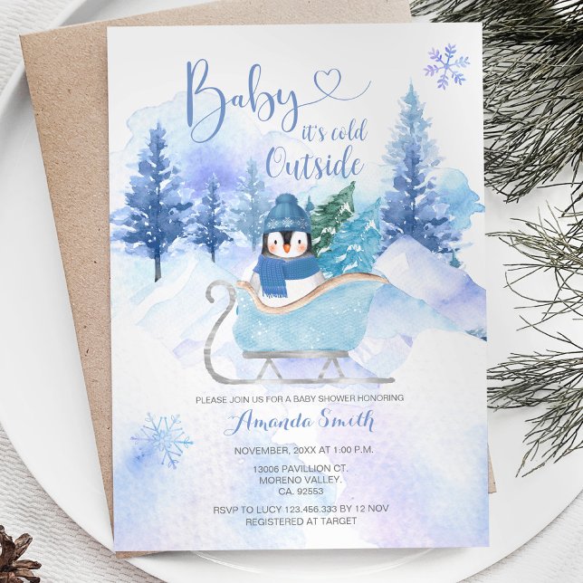 Invitation Hiver Pingouin ARCTIQUE Baby shower de flocon de n (Créateur téléchargé)