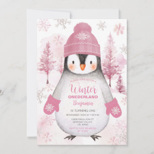 Invitation Hiver Pingouin tricoté Casquette Snowflakes Annive