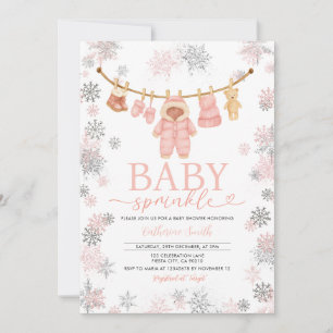 Invitation Hiver Pink Baby Sprinkle Snowflakes Baby shower