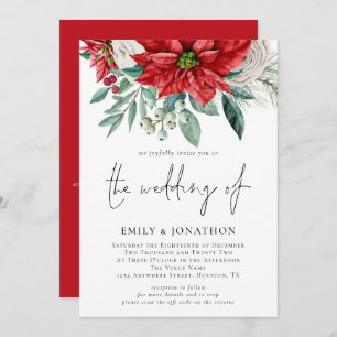 Invitation Hiver Poinsettia Florals Foliting QR Code Mariage