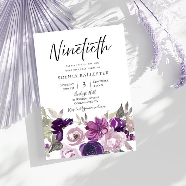 Invitation Hiver Purple Lavender Floral 90e fête d'anniversai (Créateur téléchargé)