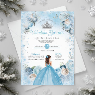 Invitation Hiver Quinceañera Snowflakes Dusty Blue Crown