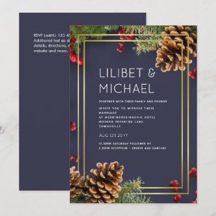 Invitation Hiver Red Berries Pine Cones Mariage