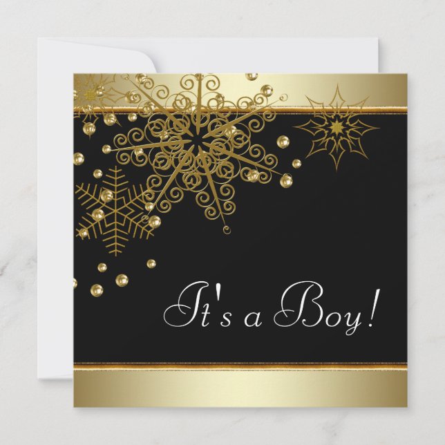 Invitation Hiver Retour et Gold Snowflakes Baby Boy Show (Devant)