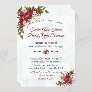 Invitation Hiver Rouge blanc Poinsettia Mariage des flocons d