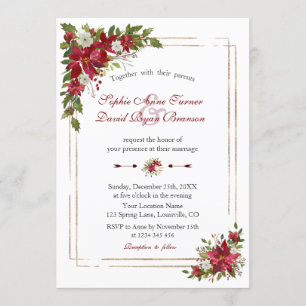 Invitation Hiver Rouge blanc Poinsettia Rose Mariage or