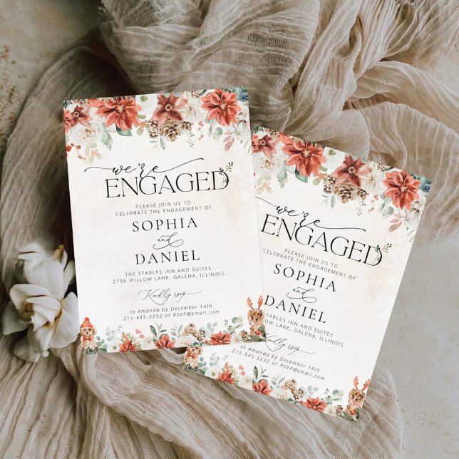 Invitation Hiver Rouge vert Pinecone Nous sommes engagés (Créateur téléchargé)