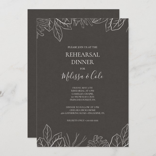 Invitation Hiver rustique | Dîner de répétition de charbon (Devant / Derrière)