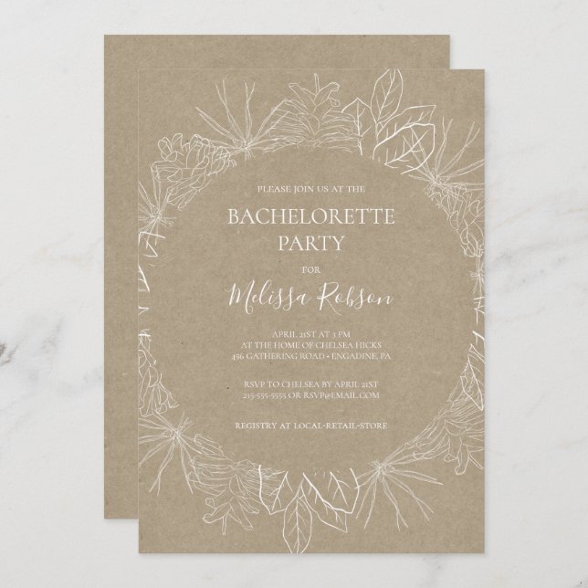 Invitation Hiver rustique | Kraft Bachelorette Party (Devant / Derrière)