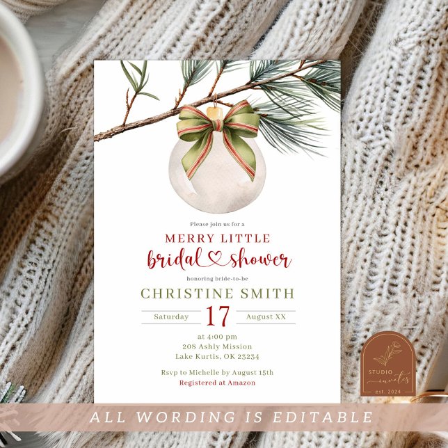 Invitation Hiver Sage Green Bow Joyeux Petit Fête des mariées (Créateur téléchargé)