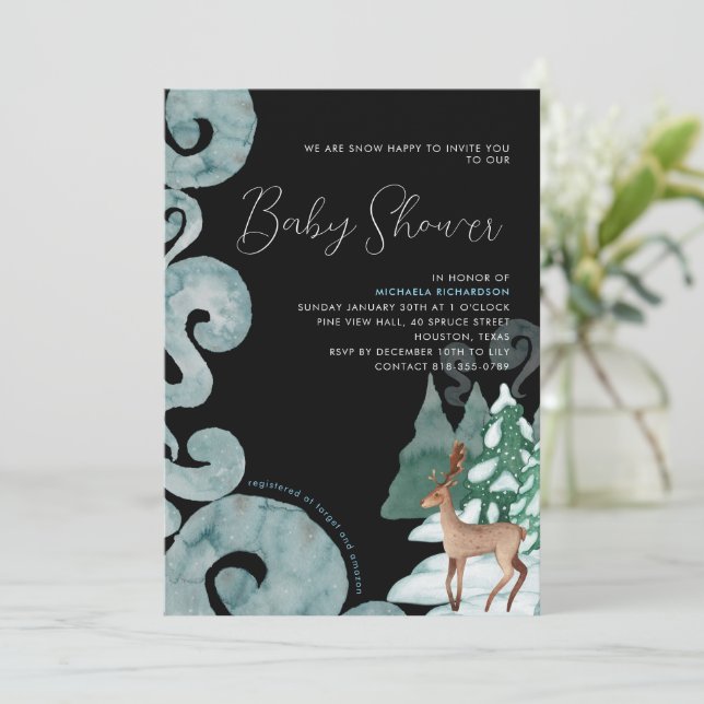 INVITATION HIVER SCÈNE MODERNE BABY SHOWER BÉBÉ SPRINKLE | (Debout devant)