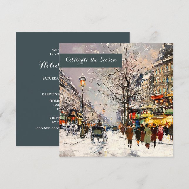 Invitation Hiver Scène Parisienne Fête de Vacances  (Devant / Derrière)