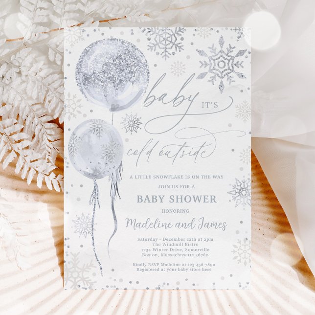Invitation Hiver Silver Snowflake Sexe Baby shower neutre (Créateur téléchargé)