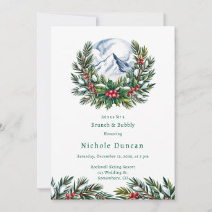 Invitation Hiver Snowy Pine Wreath Brunch & Bubbly