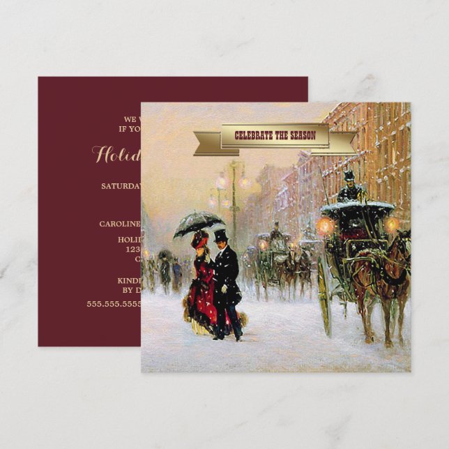 Invitation Hiver vintage Scène Parisienne Fête de Vacances (Devant / Derrière)